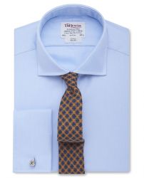 Мужская рубашка под запонки синяя T.M.Lewin приталенная Slim Fit (26121)