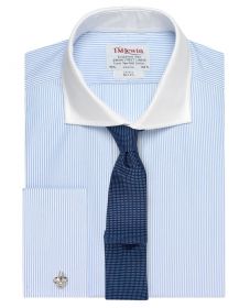 Мужская рубашка под запонки в синюю полоску с белым воротником T.M.Lewin приталенная Slim Fit (53512)