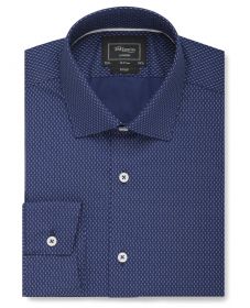 Мужская рубашка темно-синяя в двойную белую точку T.M.Lewin сильно приталенная Fitted (54514)