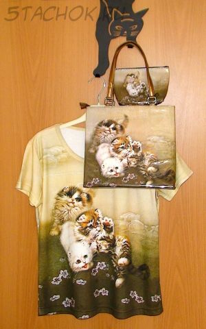Трио Кофточка, сумочка и косметичка "Кошечки в японском стиле - L" Butler & Wilson
