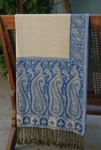Контрастный двухсторонний индийский шарф, белый с синим