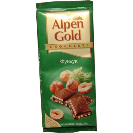 Шоколад Alpen Gold, молочный с фундуком, 100 г.