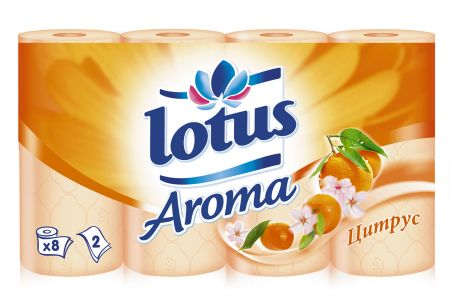 Туалетная бумага Lotus Aroma, цитрус, 2 слоя, 8 рулонов