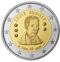 200 лет со дня рождения Луи Брайля 2 евро Бельгия 2009