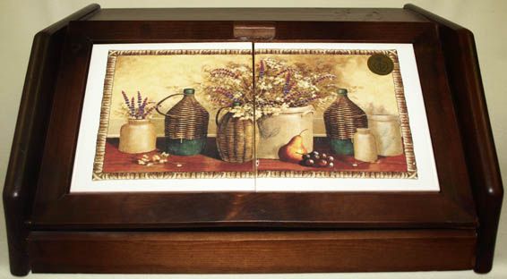 Деревянная хлебница с керамическими вставками "Натюрморт" 20х30х40см