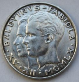 Король Баудоин и Донна Фабиола 50 франков Бельгия 1960 серебро