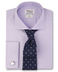 Мужская рубашка под запонки сиреневая T.M.Lewin приталенная Slim Fit (48299)