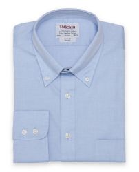 Мужская рубашка синяя воротник с пуговицами T.M.Lewin приталенная Slim Fit (41610)