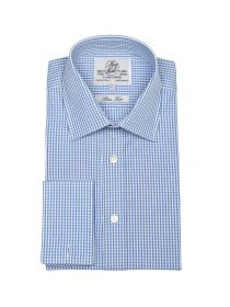 Мужская рубашка под запонки в синюю клетку Harvie & Hudson приталенная Slim Fit (01J0129BLU)