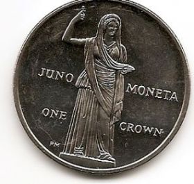 Богиня Юнона ( 10 лет  наличного обращения евро) 1 крона Остров Мэн 2012