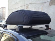 Бокс-сумка мягкая на крышу автомобиля - размер М (248 литров 120х80х35 см) черная (с алюм. направляющими)