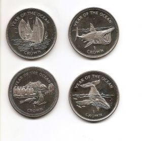 Мир Океана Набор 4 монет 1 крона Остров Мэн 1998