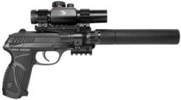 Пистолет пневматический GAMO PT-85 Tactical Blowback pellet (прицел, фонарь, лазерный целеуказатель, калибр 4,5 мм)