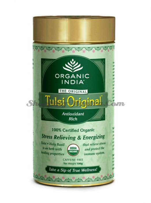 Индийский зеленый чай с тулси без кофеина Органик Индия заварной (Tulsi Original Tea Organic India)
