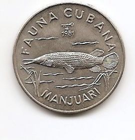 Панцирная щука ( рыба-аллигатор) Фауна Кубы 1 песо Куба 1981