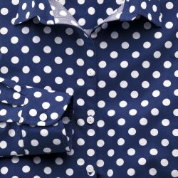 Женская рубашка синяя в белый горошек Charles Tyrwhitt приталенная Fitted (WE083NAV)