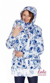 Куртка 3в1 зимняя БЕЛО-СИНЯЯ ГЖЕЛЬ для беременных и слингоношения