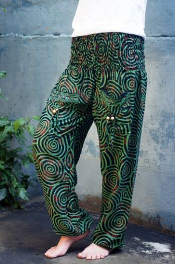 Зеленые женские индийские штаны шаровары, хлопок.
