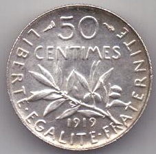 50 сантим 1919 г.  Франция