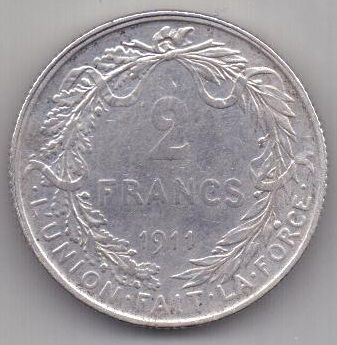 2 франка 1911 г. Бельгия