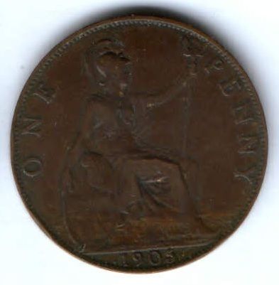 1 пенни 1905 г. редкий год Великобритания