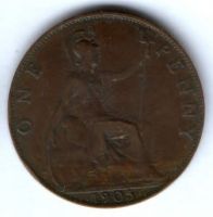 1 пенни 1905 г. Великобритания