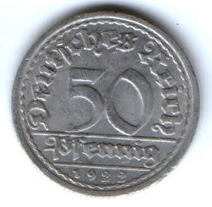 50 пфеннигов 1922 г. G Германия