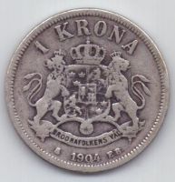 1 крона 1904 г. редкий год. Швеция (Норвегия)