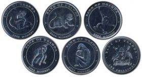Год Обезьяны Набор монет Уганда 2005 ( 5 монет)