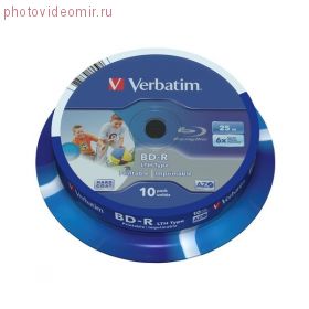 Диски Blu-Ray Verbatim BD-R 25 GB 6x Cake Box Printable/10 шт
