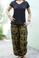 купить чёрные женские индийские штаны шаровары с принтом символ ОМ