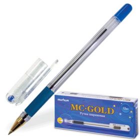 Ручка масл  "МС GOLD",синяя. 0,5мм с резин.упором, ВМС-02