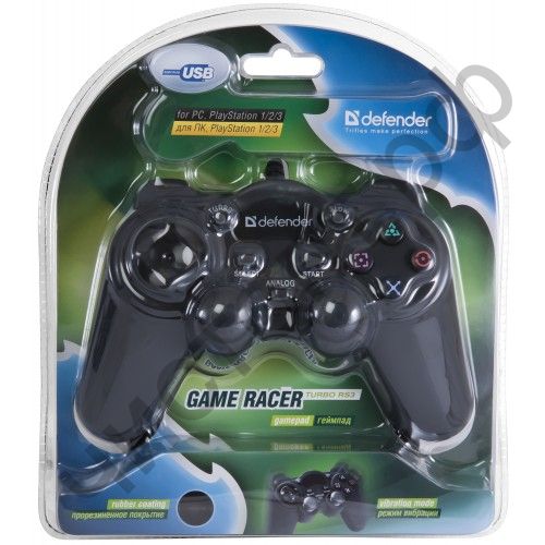 Геймпад DEFENDER GAME RACER TURBO RS3 2 ан.дж, 10 кн., USB-PS2/3