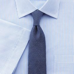 Мужская рубашка c коротким рукавом белая в мелкую синюю полоску Charles Tyrwhitt не мнущаяся Non Iron приталенная Slim Fit (FI043Sky)