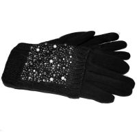 Женские двойные перчатки черного цвета КАМНИ