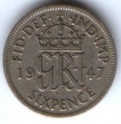 6 пенсов 1947 г. Великобритания