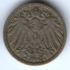 5 пфеннигов 1908 г. J Германия