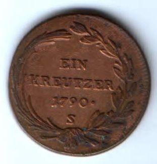 1 крейцер 1790 г. AUNC Австрия