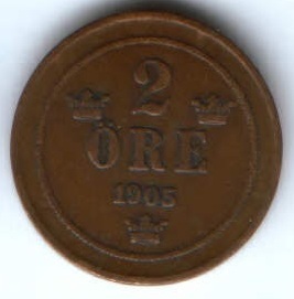 2 эре 1905 г. Швеция