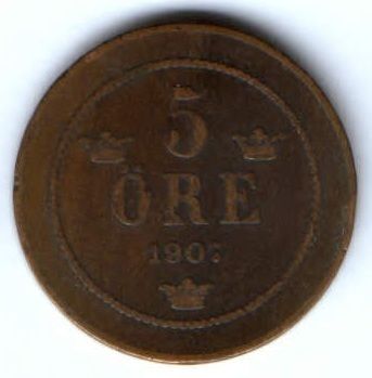 5 эре 1907 г. Швеция