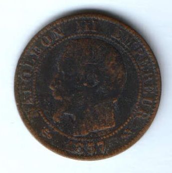 5 сантимов 1857 г. редкий тип. B. Франция