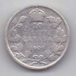 10 центов 1909 г. Канада(Великобритания)
