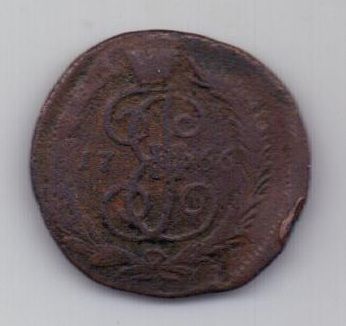 деньга 1766 г. перечекан