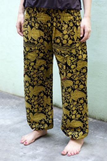 Чёрные индийские штаны шаровары с цветным рисунком