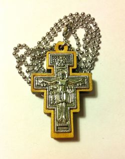 Крест св. Дамиана деревянный (олива) 46х29мм с металлическими элементами и цепочкой