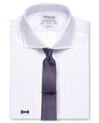 Мужская рубашка под запонки белая в сиреневую полоску T.M.Lewin приталенная Slim Fit (55139)