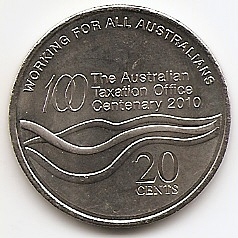 100 лет налоговому Управлению 20 центов Австралия 2010