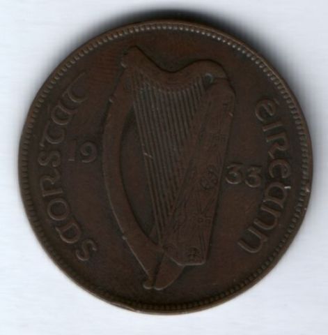 1 пенни 1933 г. редкий год Ирландия