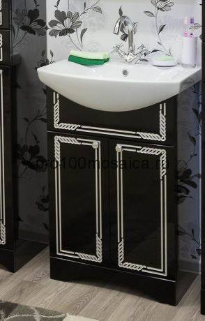 Тумба с раковиной для ванной Коллекция Элен 60 см , черная (SANFLOR)