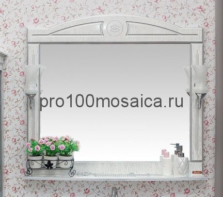 Зеркало для ванной. Коллекция Адель 100 см. белый / патина серебро (SANFLOR)